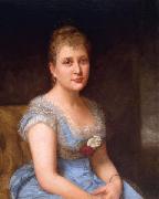unknow artist Portrait of a woman wearing a blue dress with white lace oil painting reproduction